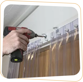 Curtain and blind installation collage