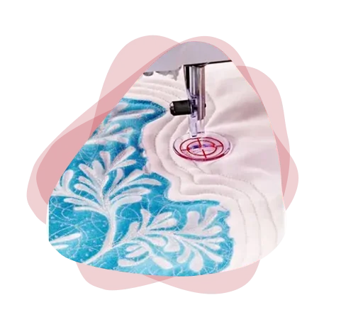 Sewing machine stitching patterned curtain