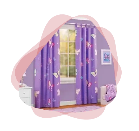 Colorful children's curtains with butterflies