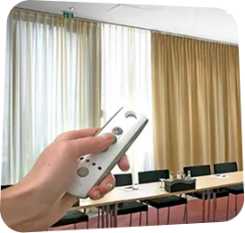 Beige motorized curtains