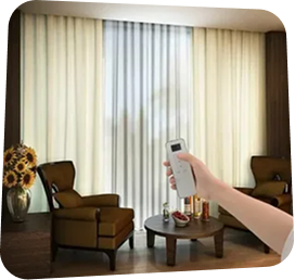 White motorized curtains