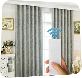 Gray motorized curtains