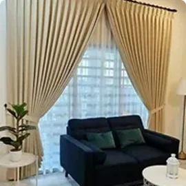 Beige pleated curtains