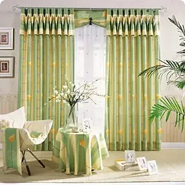 Green striped curtains