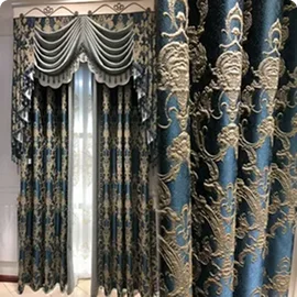 Blue damask curtains