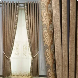 Beige ornate curtains