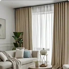 Gray curtained living room