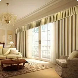 Beige curtained living room