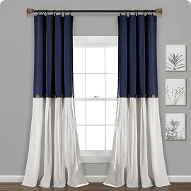 Navy white wave curtains